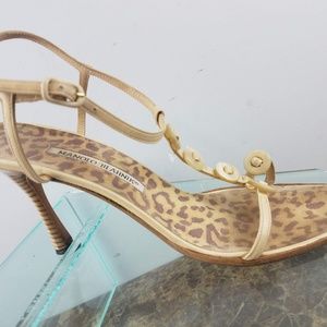 Manolo Blahnik Brown Cheetah T Strap High Heel 9.5